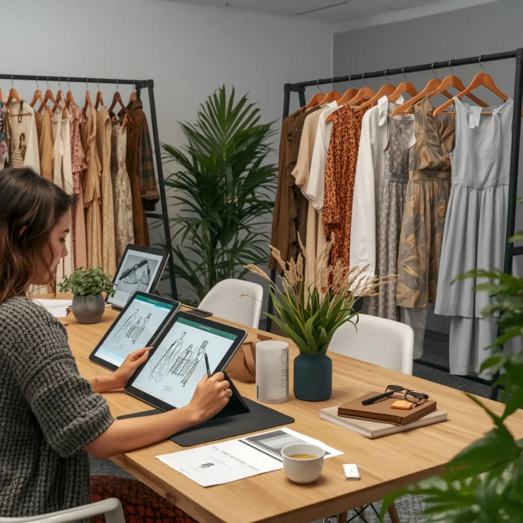 Lucid_Origin_A_modern_fashion_startup_workspace_featuring_youn_3