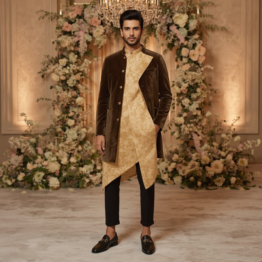 Lucid_Origin_A_modern_Indian_man_wearing_a_trendy_Indo_Western_3