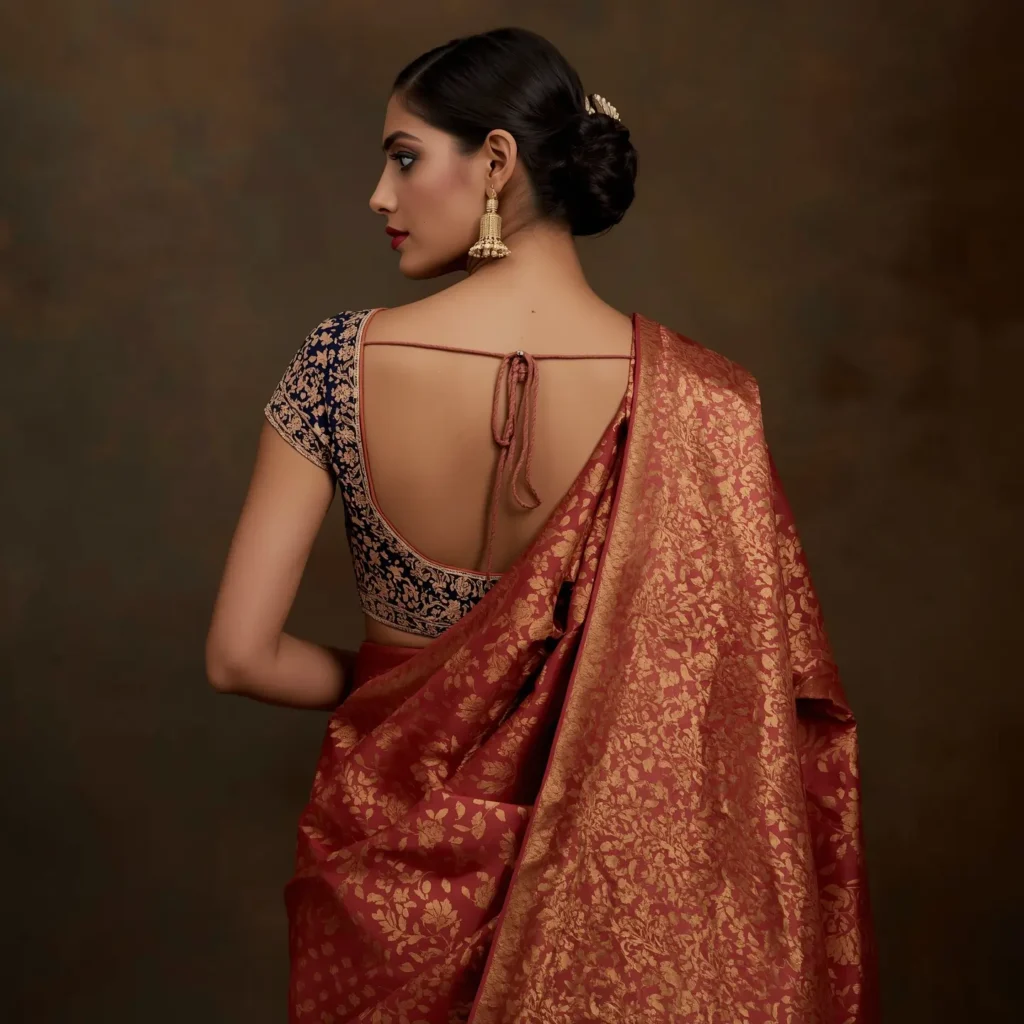Lucid_Origin_Elegant_woman_draped_in_a_luxurious_Banarasi_silk_3
