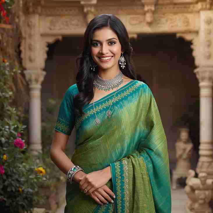 Lucid_Origin_Elegant_woman_with_dark_hair_and_brown_skin_weari_3 (1)_11zon batik print saree