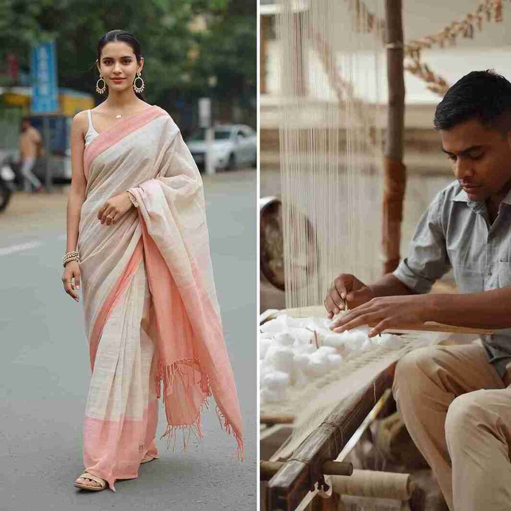 pastel khadi saree